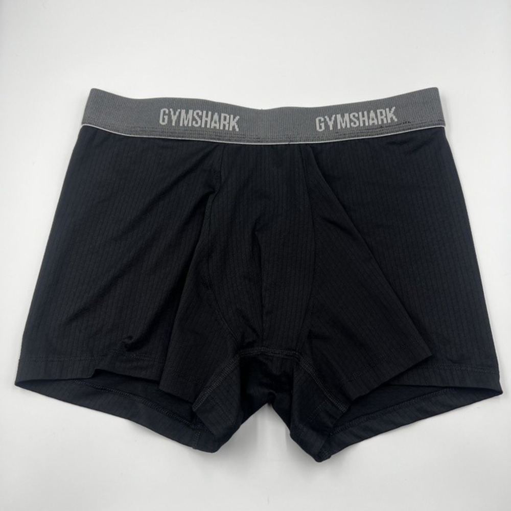 Gymshark Mens Ribbed Boxer Briefs Black Grey Logo Waistband Athletic Underwear